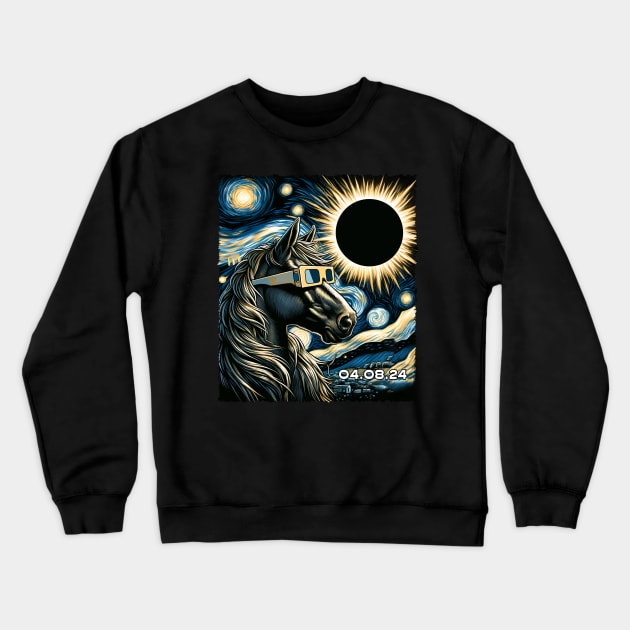 Galactic Equine Majesty: Horse Eclipse Adventure Tee for Equestrians Crewneck Sweatshirt by ArtByJenX